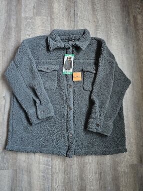 Cozy Charcoal Sherpa Shacket - Plush Button-Front Jacket